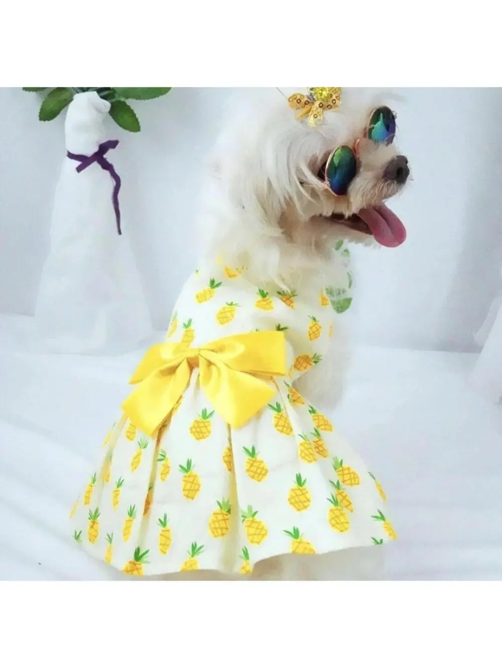 Yellow Ribbon Cute Fruit Pineapple Dog Dress Small Brand New